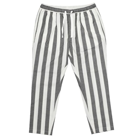 Mens Pants Joggers Gray White Striped Drawstring Loose Harem Casual Beach Medium